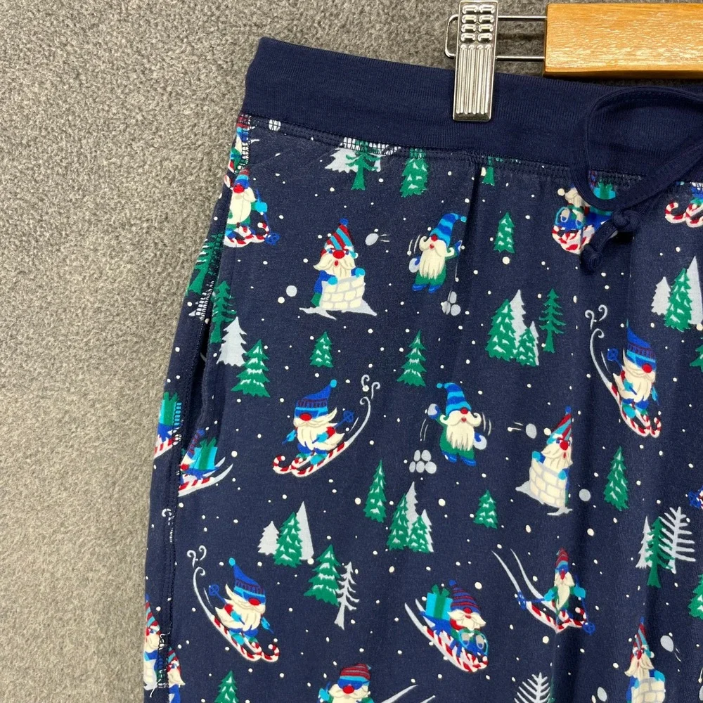 Lands End Gnome Skiing Christmas‎ Pajama Pants Joggers Navy Blue Size L 36 38